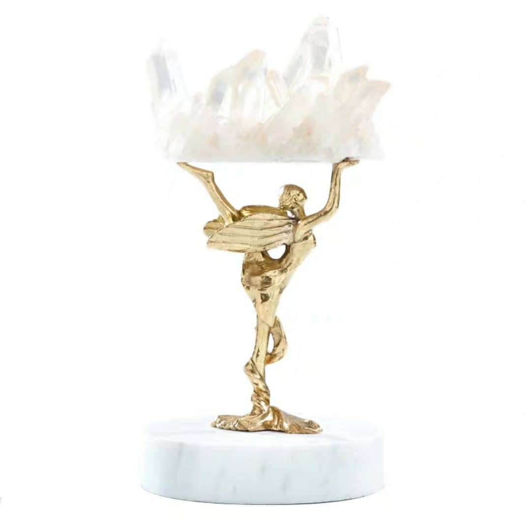 Статуэтка Богиня Ника с кристаллами горного хрусталя на мраморной подставке