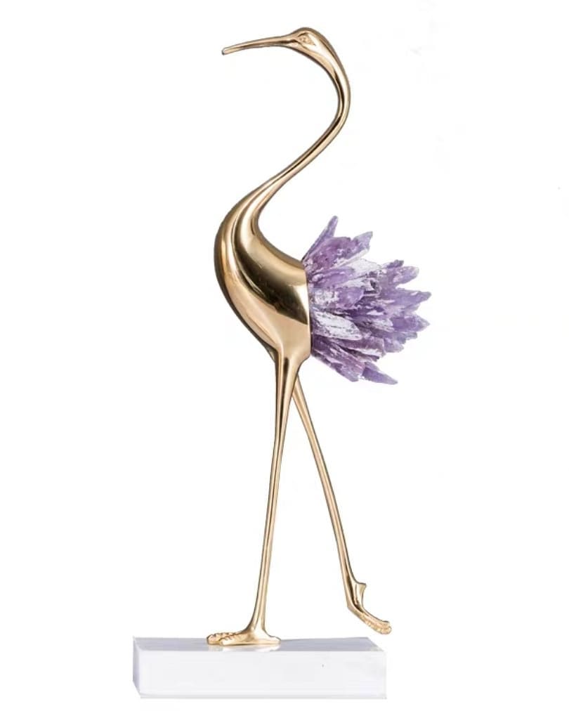 Статуэтка Цапля с аметистом на подставке белого мрамора