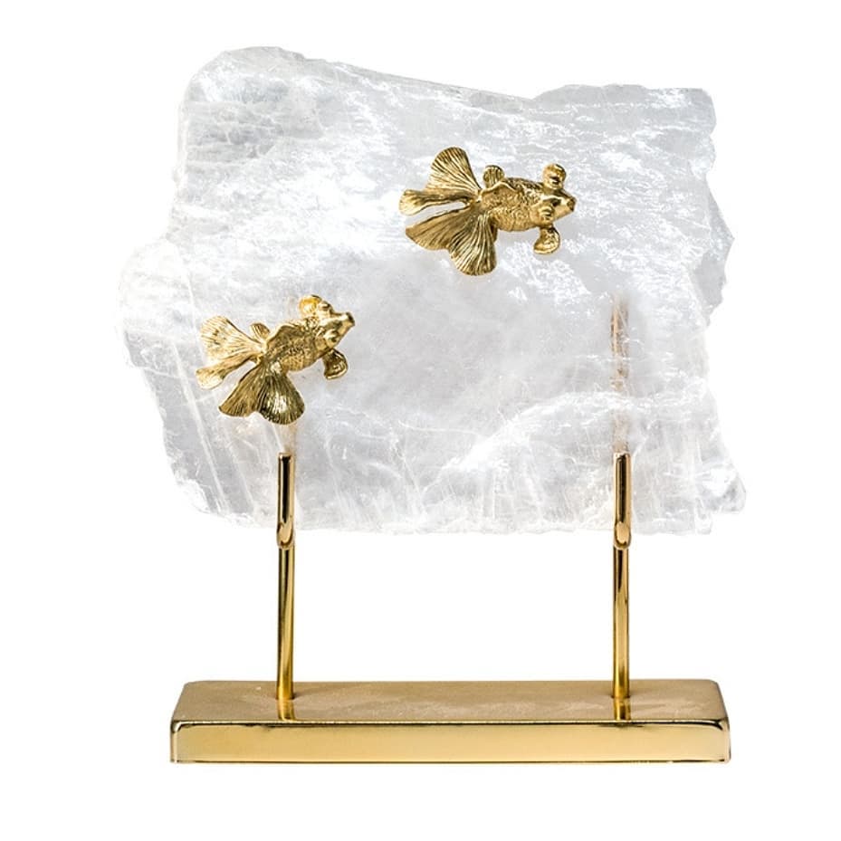 Статуэтка Золотые рыбки на кварце подставка латунь