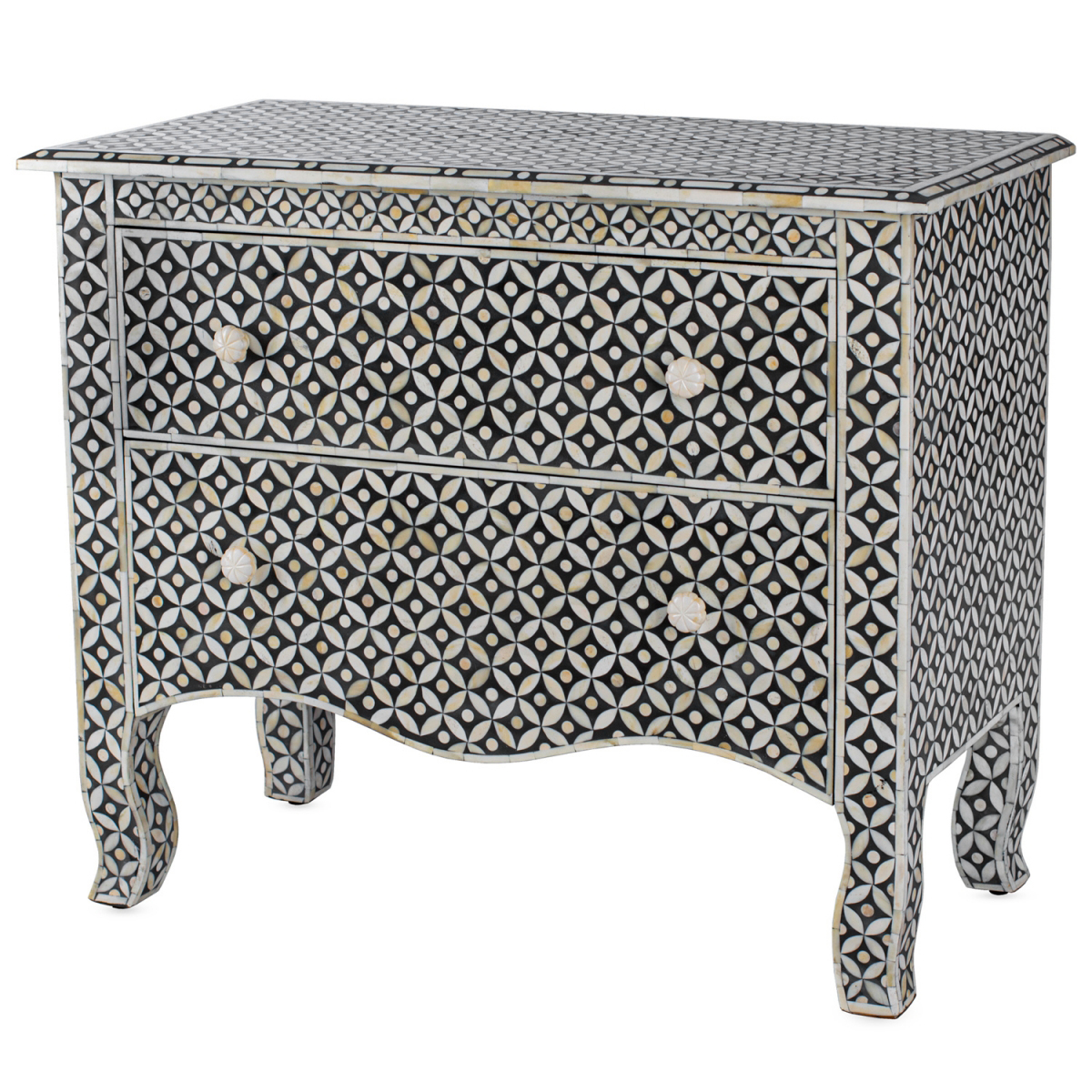 Комод черный отделка кость BONE INLAY CHEST OF 2 DRAWER