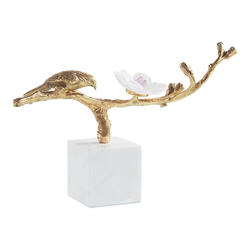 Статуэтка Птичка на ветке с самоцветами на подставке мрамора