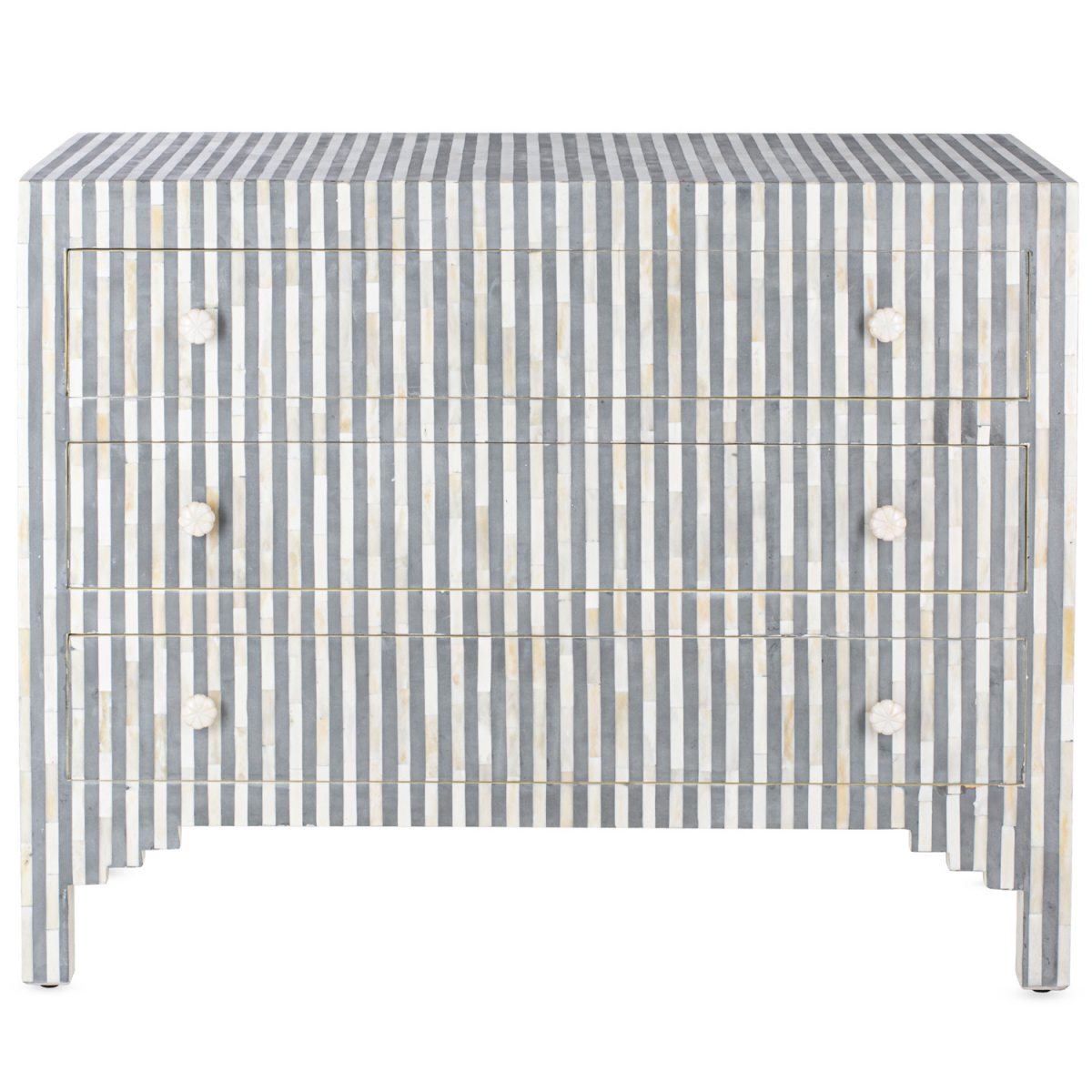 Комод серая полоса кость Bone Inlay 3 Drawer Chest - Grey Stripe