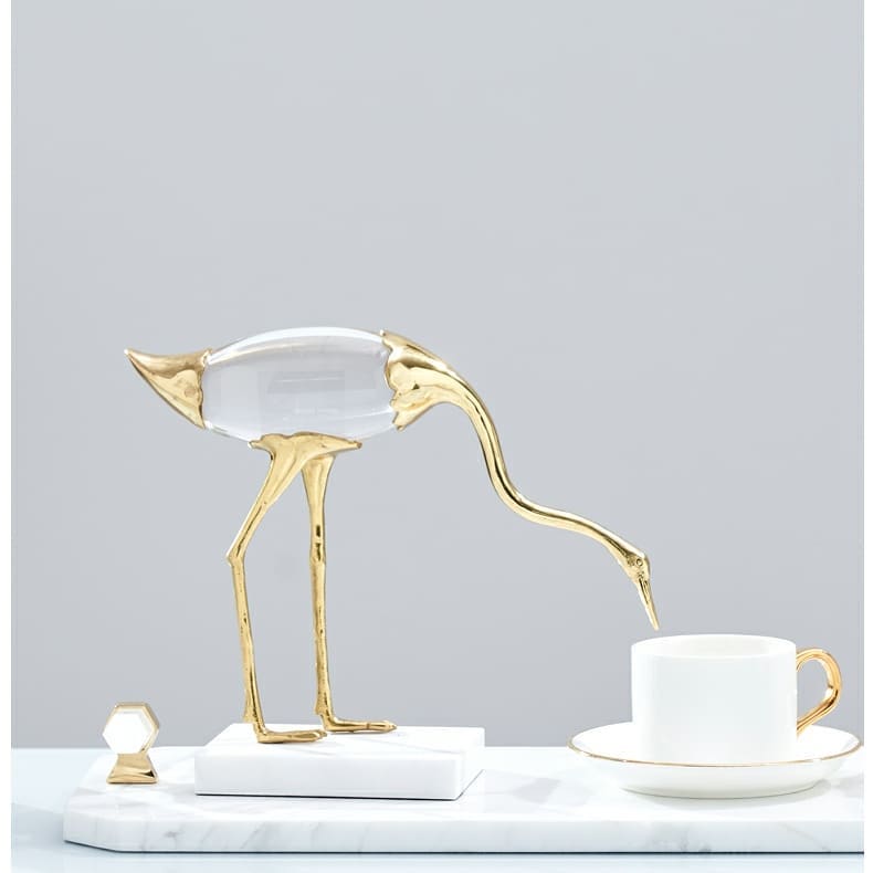 Статуэтка Страус  в поклоне с хрустальным брюшком на мраморной подставке