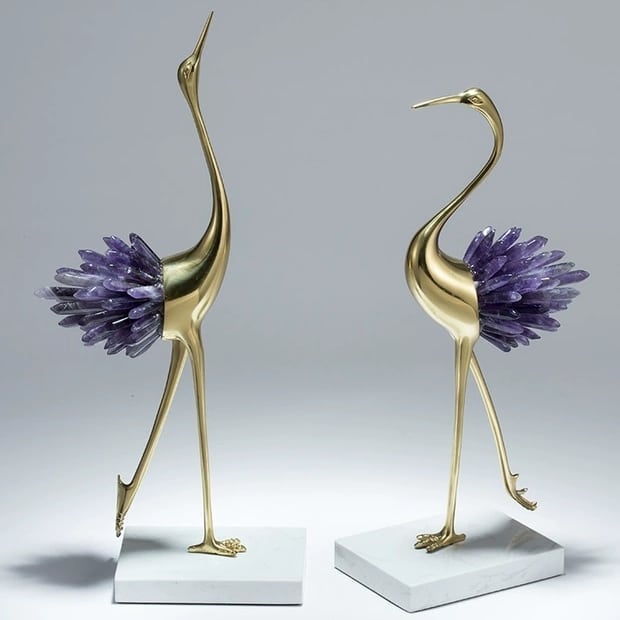 Статуэтка Цапля с аметистами на подставке