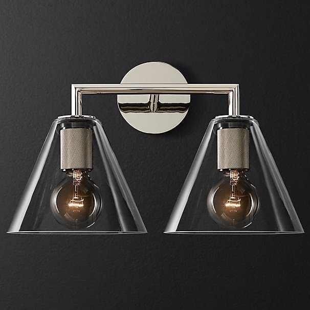 Бра RH Utilitaire Funnel Shade Double Sconce Silver