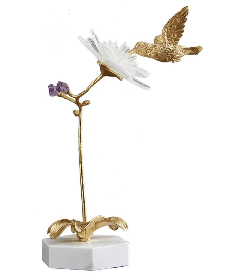 Статуэтка Птичка-колибри на цветке с самоцветами на подставке