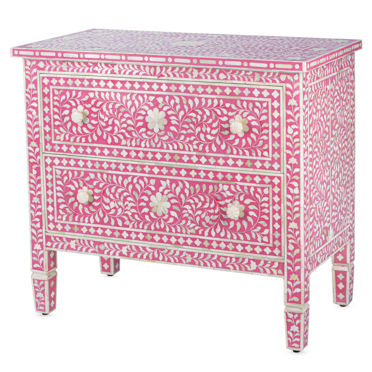 Комод розовый отделка кость BONE INLAY CHEST OF 2 DRAWER