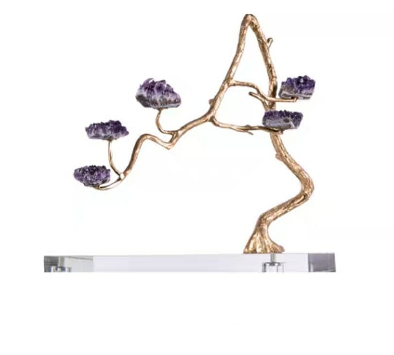 Статуэтка Друзы аметиста на стебле латуни подставка стекло