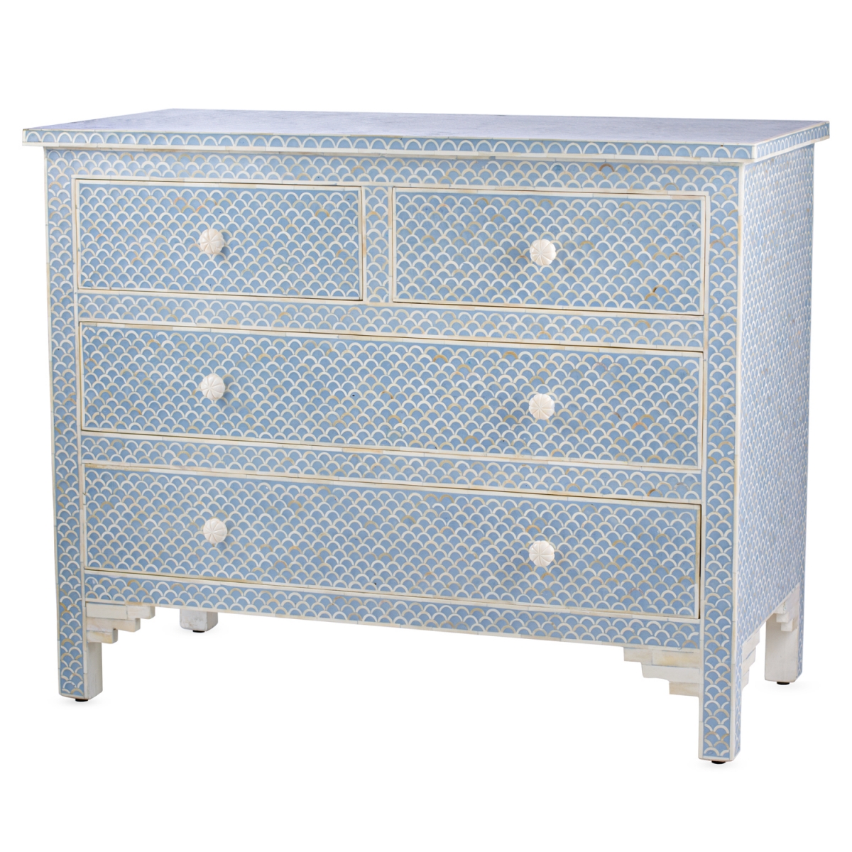 Комод голубой отделка кость Moroccan Design BONE inlay Dresser 4 DRAWER