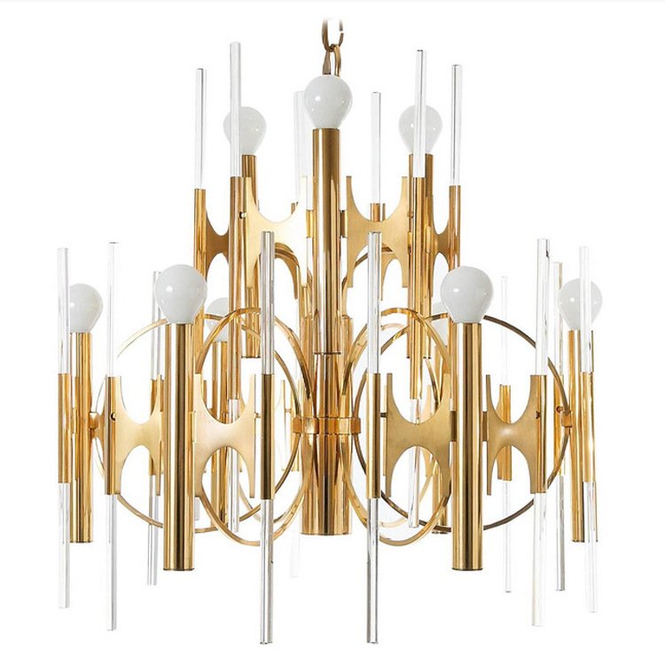 Люстра HUGE ITALIAN BRASS AND GLASS CHANDELIER BY GAETANO SCIOLARI 1970s