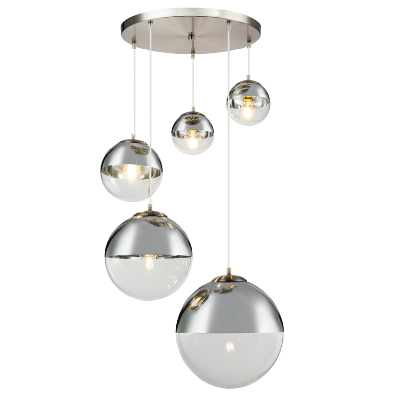 Светильник подвесной Mirror Ball Silver 5 плафонов designed by Tom Dixon in 2003
