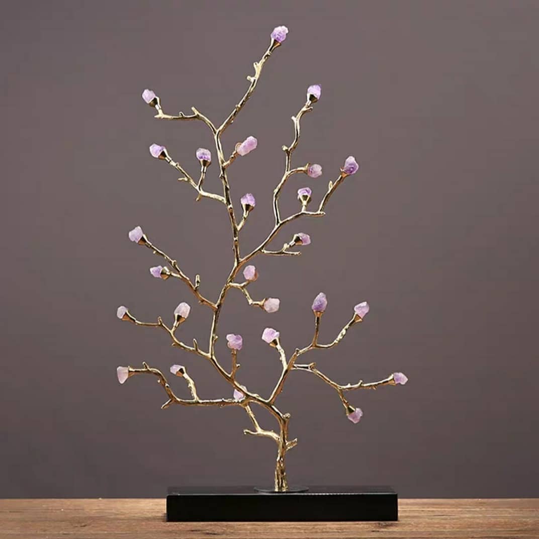 Статуэтка Денежное деревце с кристаллами аметиста на мраморной подставке