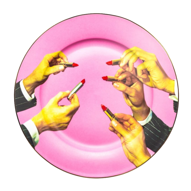 Тарелка Seletti Porcelain Plate Lipsticks Gold Border