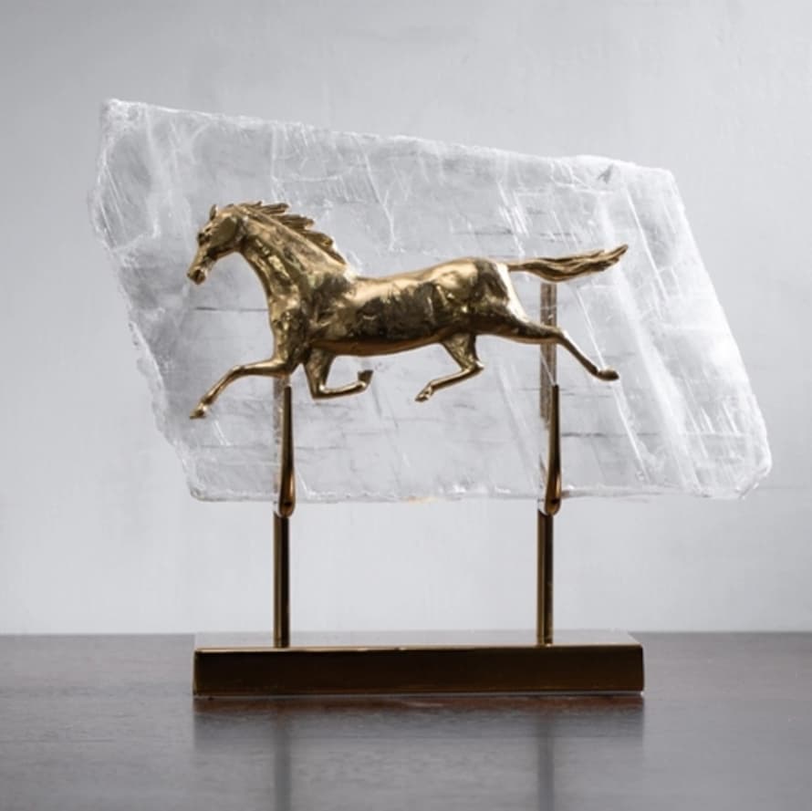 Статуэтка Лошадь на кварце подставка латунь