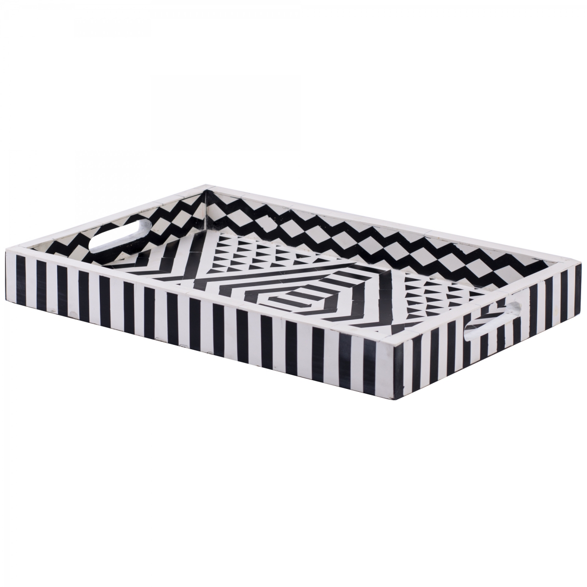 Поднос Инкрустация кость Black And White Bone Inlay Tray