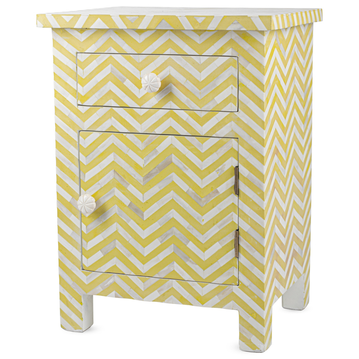 Желтая тумба Mustard bone fish scale inlay cupboard 1 DRAWER