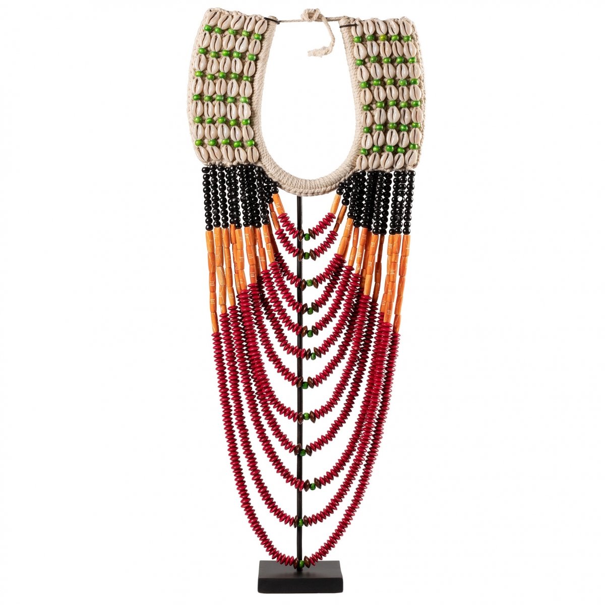 Африканское Ожерелье на подставке NECKLACE BLACK ORANGE RED ON STAND