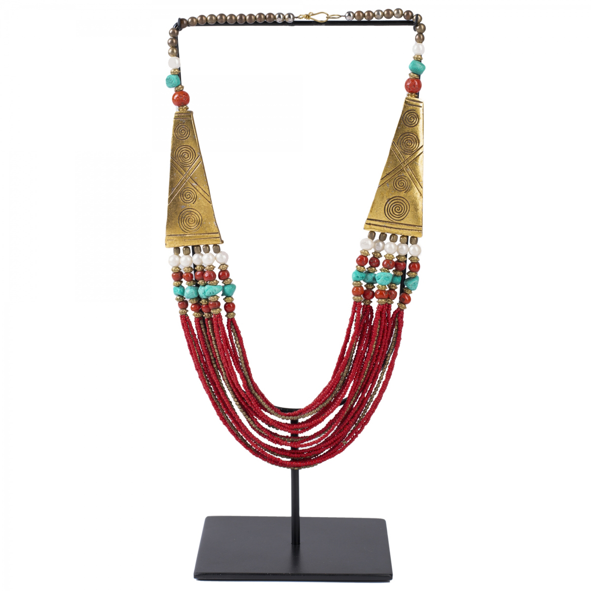 Ожерелье на подставке NECKLACE RED AND BRASS