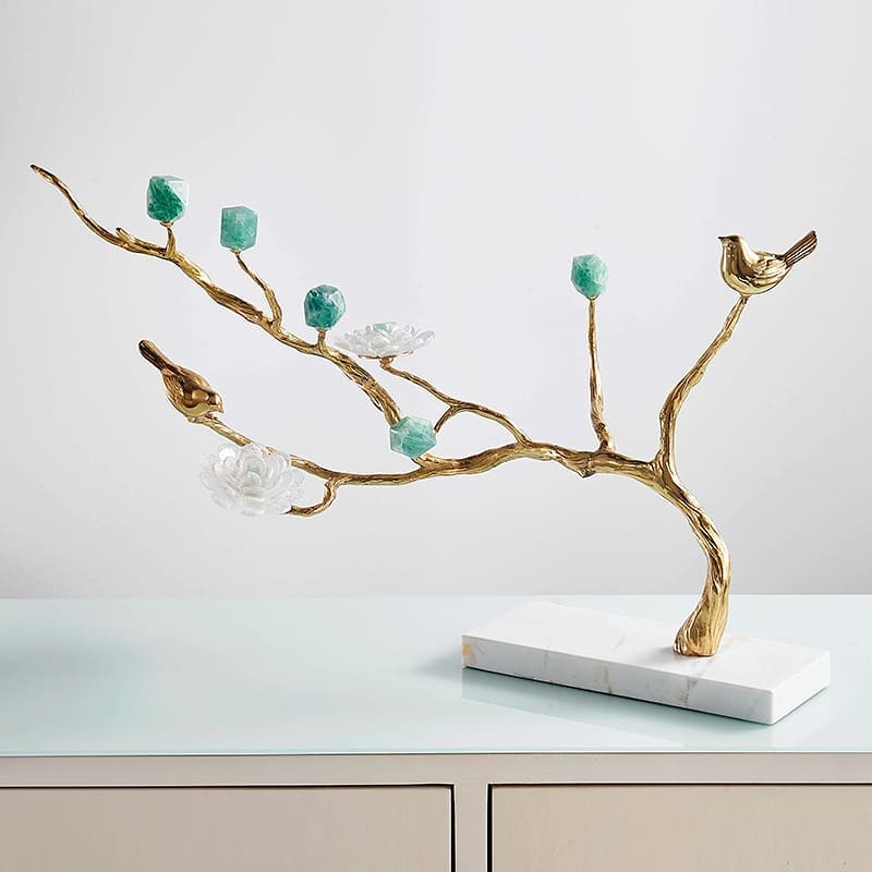 Статуэтка Птички на ветке с флюоритом на подставке
