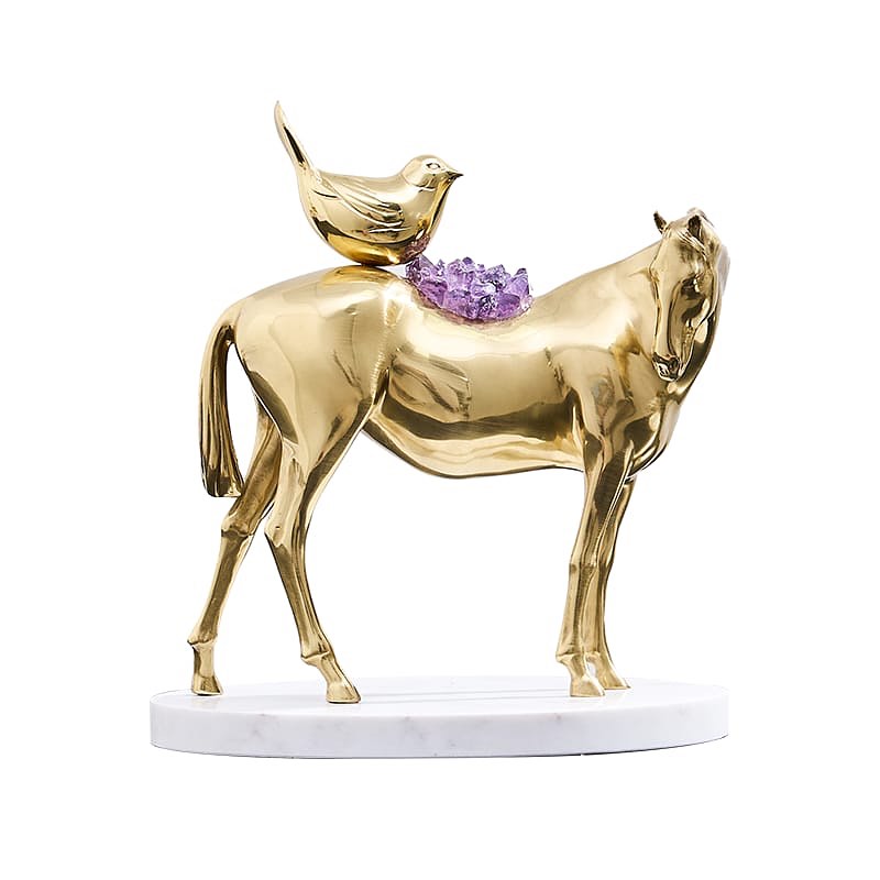Статуэтка Птичка на лошади с аметистом на подставке из мрамора
