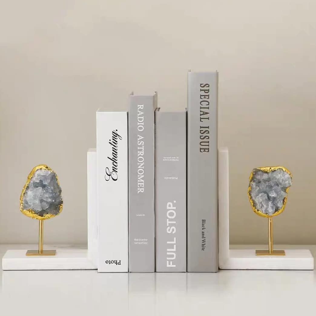 Статуэтка Держатели книг жеоды агата на подставке из латуни и мрамора