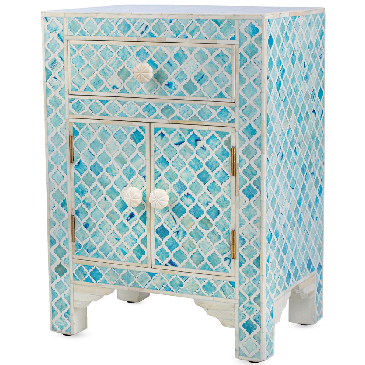 Тумба Ocean Blue Bone Inlay Bedside Cabinet 1 DRAWER