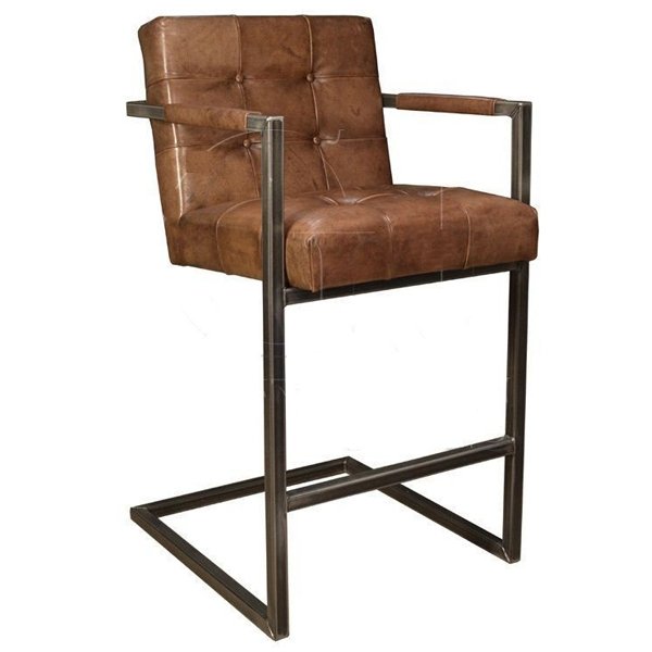 Кожаный стул Bar Stool Leather Iron Tufted