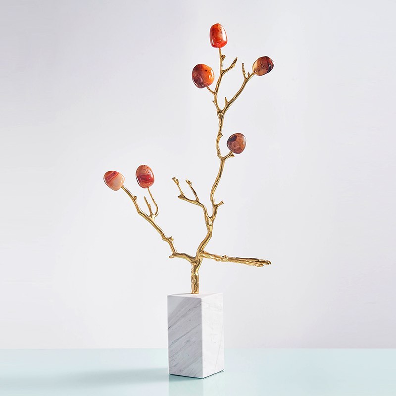 Статуэтка Ветка ягод агата на подставке из мрамора