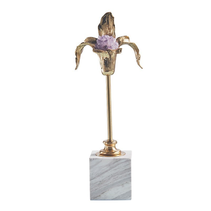 Статуэтка Цветок с аметистом на стебле из латуни на подставке