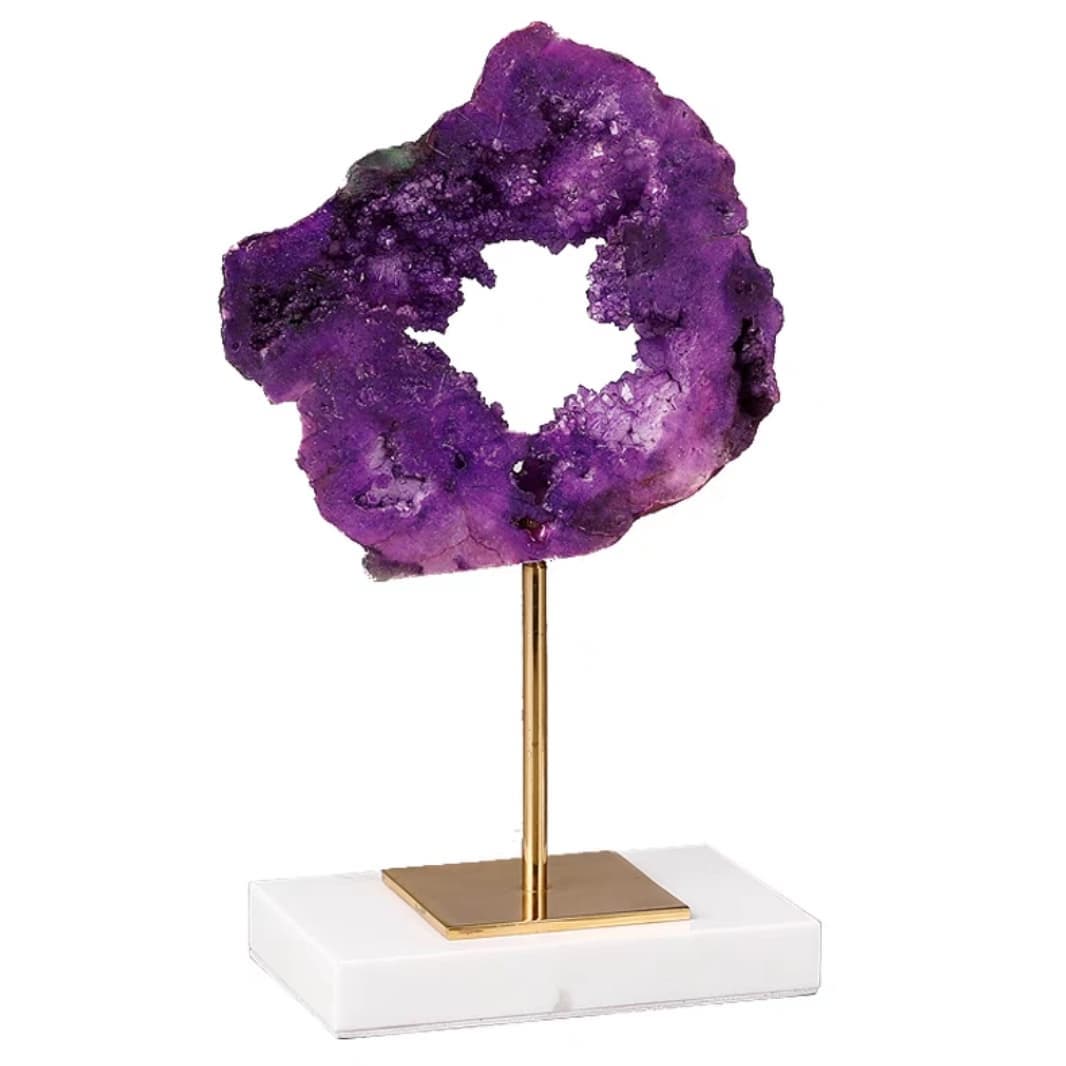 Статуэтка Жеода аметиста на подставке из латуни и мрамора