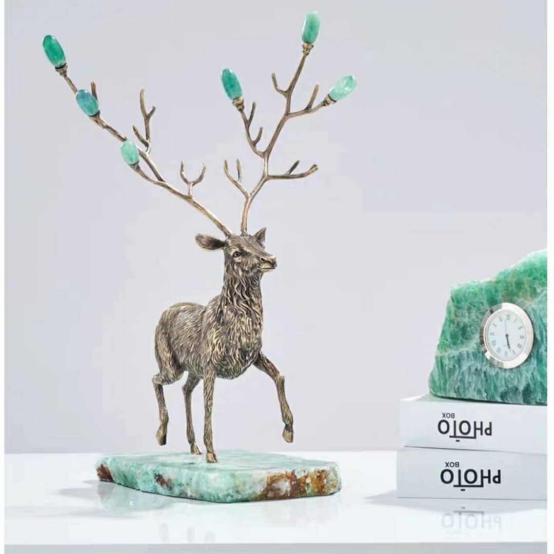 Статуэтка Олень бронзовый на подставке из флюорита