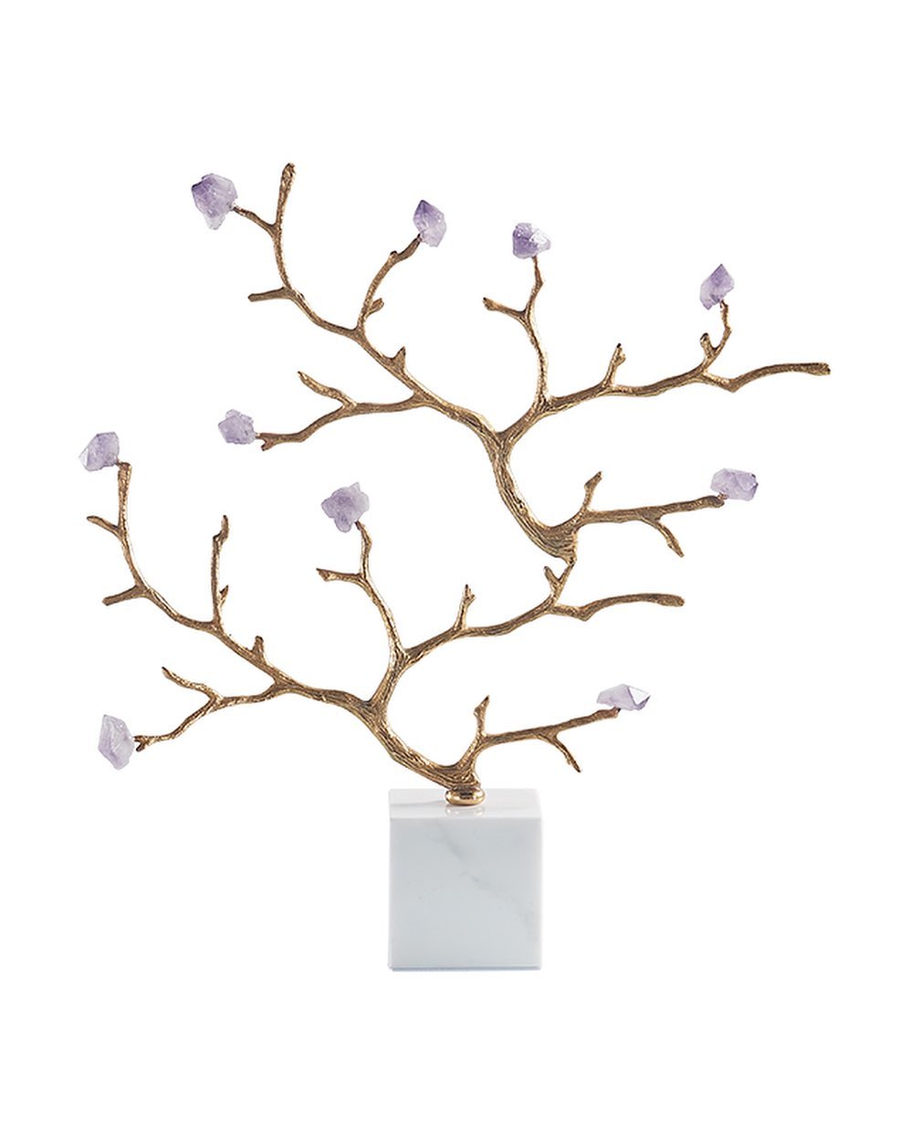 Статуэтка Деревце латунь с аметистом на подставке мраморный куб