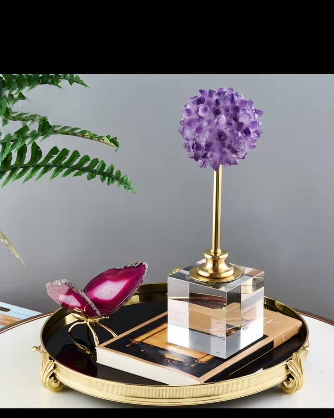 Статуэтка Фиолетовое соцветие аметиста на хрустальной подставке S
