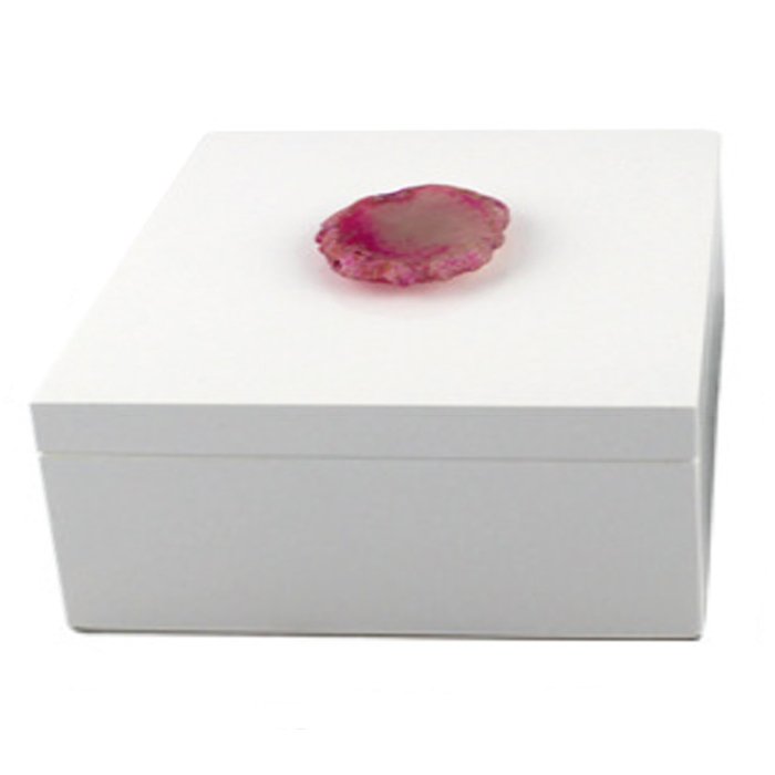 Шкатулка белая с розовым Агатом