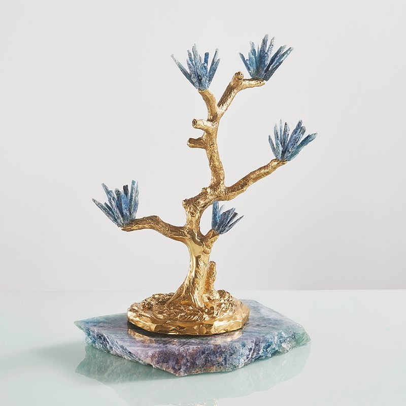 Статуэтка Японская сосна из селенита на подставке флюорита