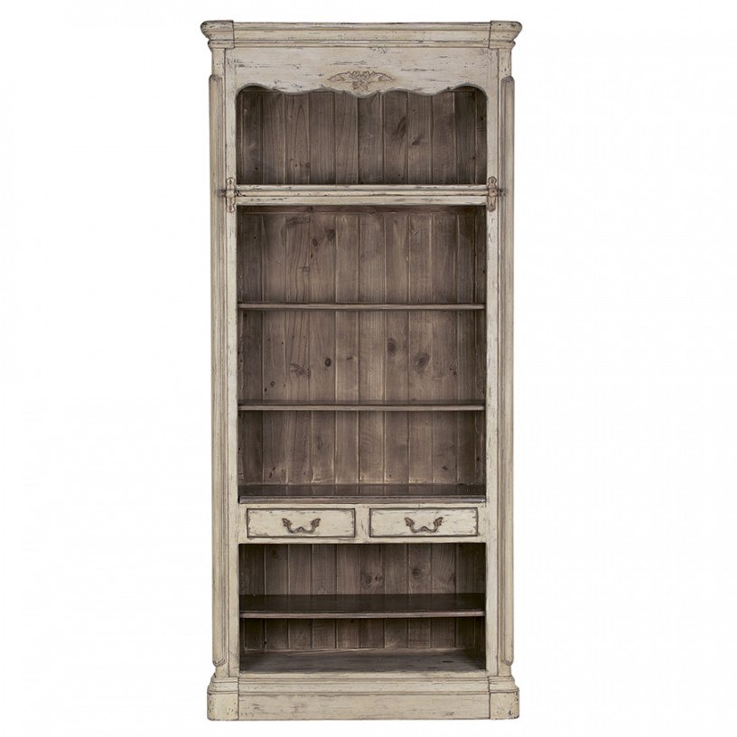 BIBLIOTHEQUE MODULABLE 2 TIROIRS EN PIN GRIS ARGENTE CHATEAU DSO1