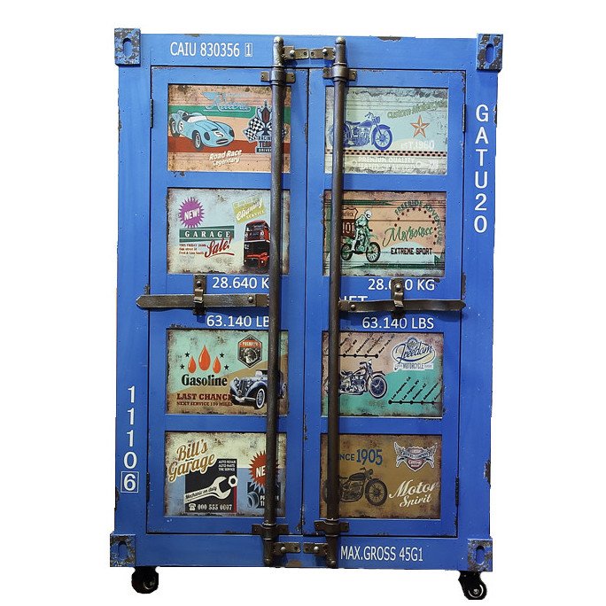 Синяя тумбочка контейнер Blue chest of drawers vintage Sea Container