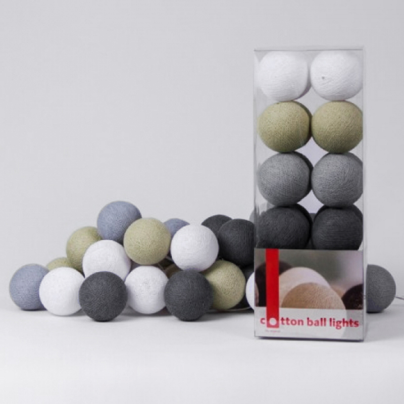Гирлянда хлопковые фонарики Сotton Ball Sand-Grey