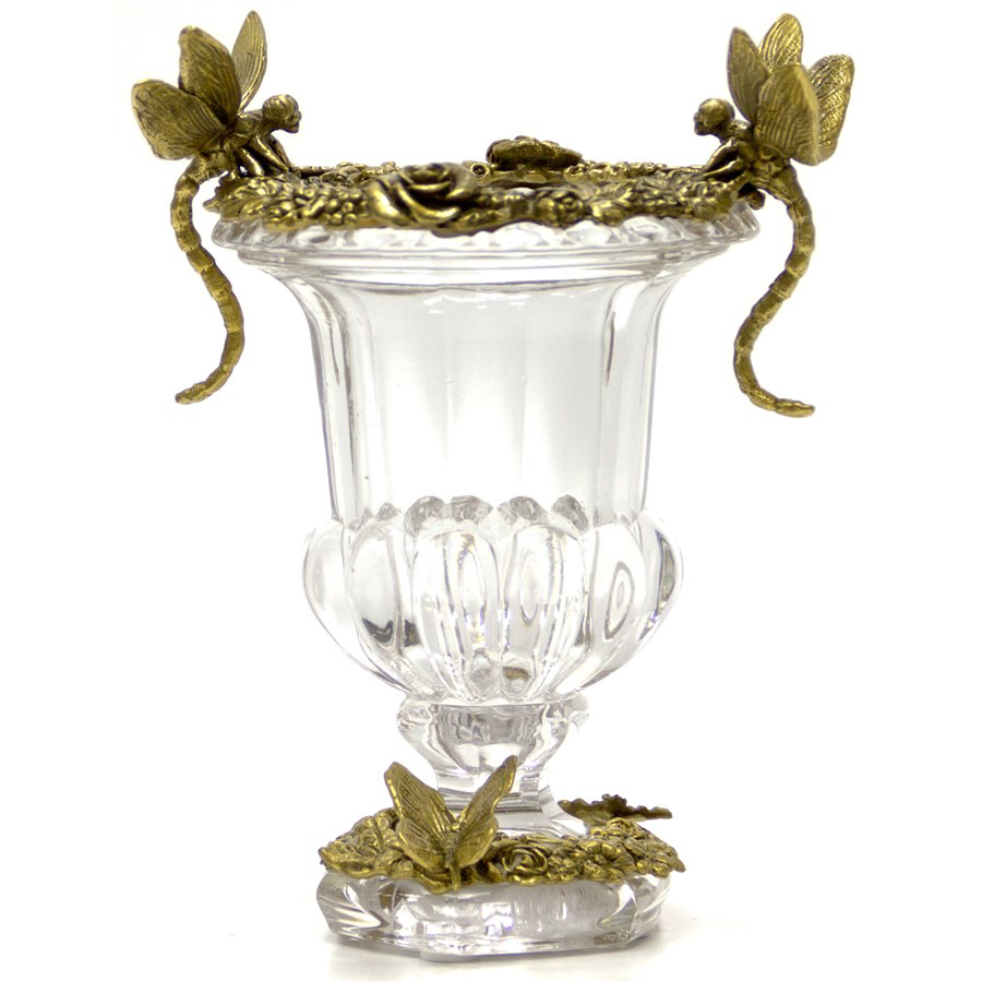 Ваза Transparent Vase with Bronze Dragonflies and Butterfly