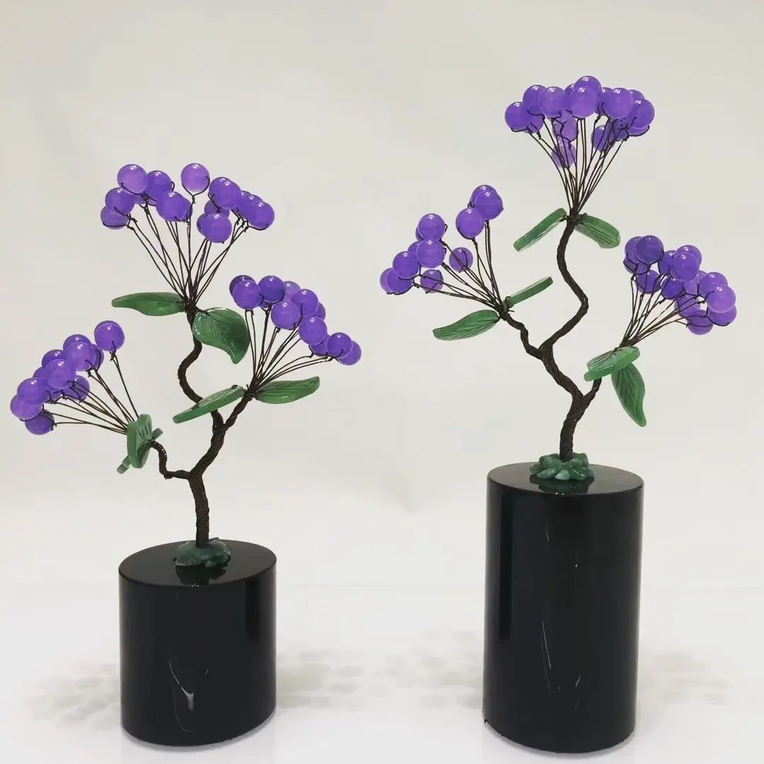 Статуэтка Деревце из самоцветов на круглой подставке из мрамора