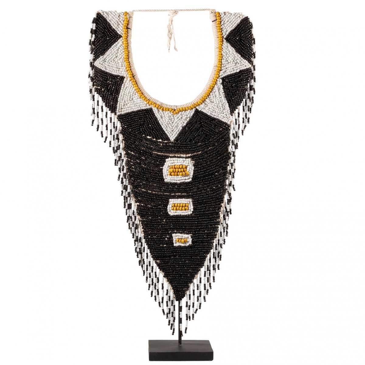 Африканское Ожерелье на подставке NECKLACE BEADS BLACK WHITE MUSTARD