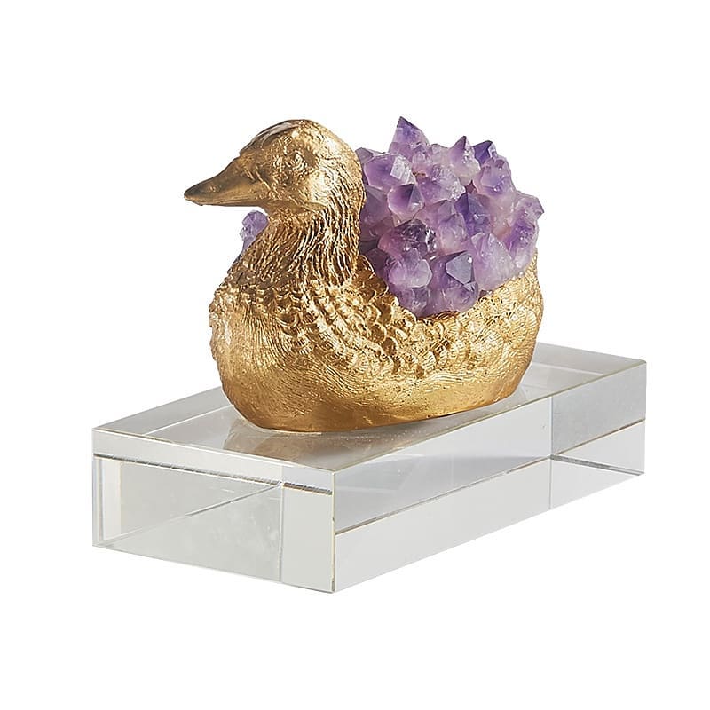 Статуэтка Уточка с аметистом на подставке  из стекла