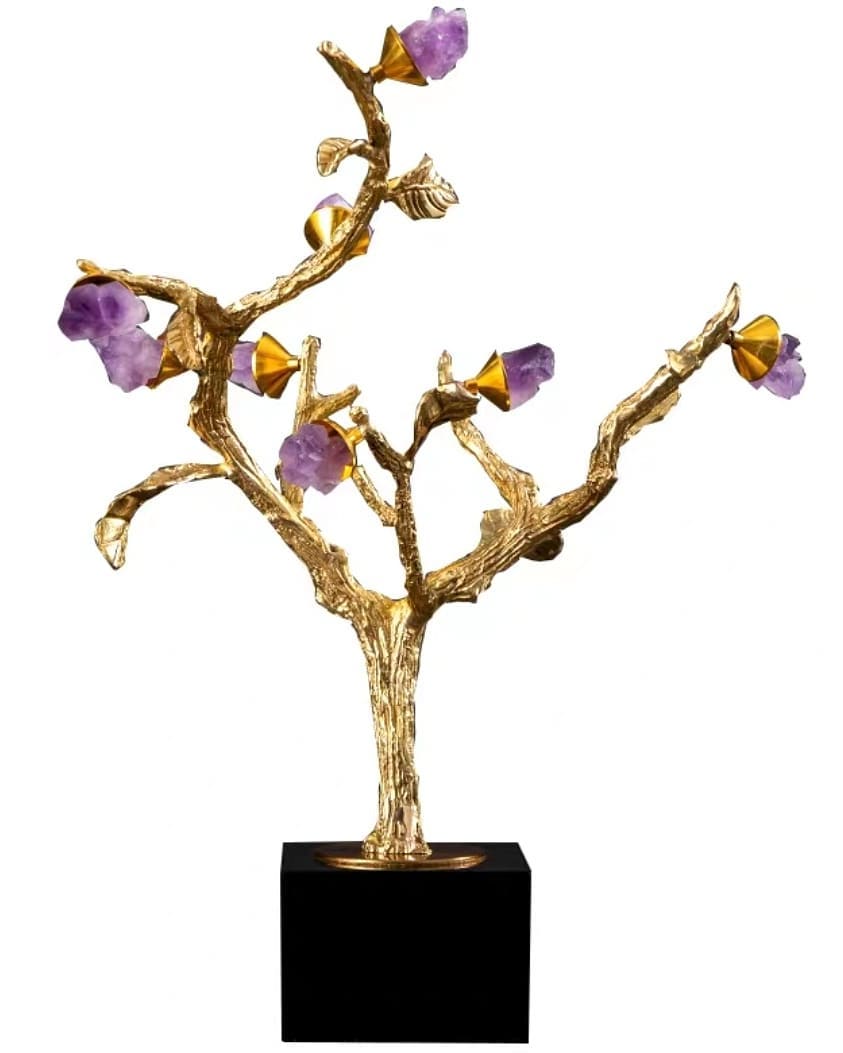 Статуэтка Дерево с кристаллами аметиста на подставке из мрамора M
