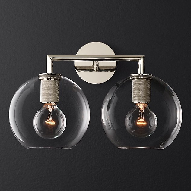 Бра RH Utilitaire Globe Shade Double Sconce Silver