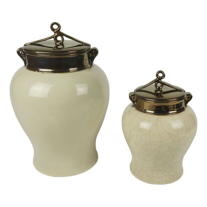 Китайская чайная ваза с крышкой White Craquelure