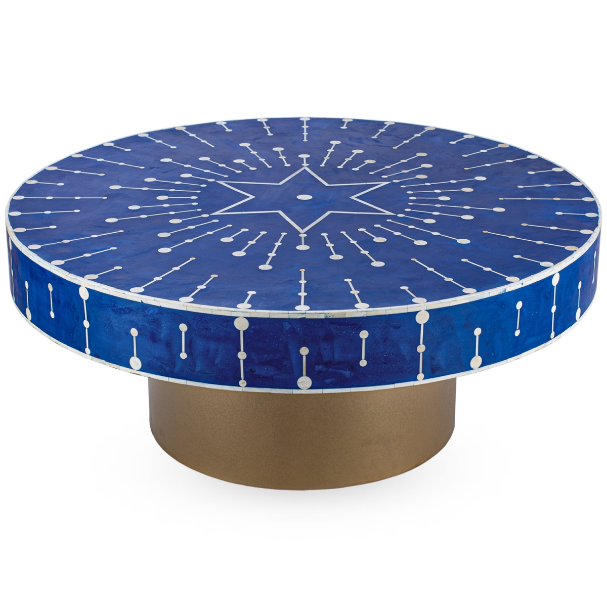 Стол синий отделка кость Bone Inlaid Round Coffee Table
