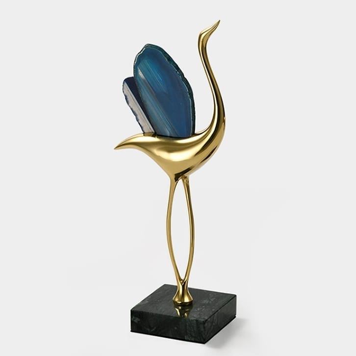 Статуэтка Цапля с синим агатом на подставке