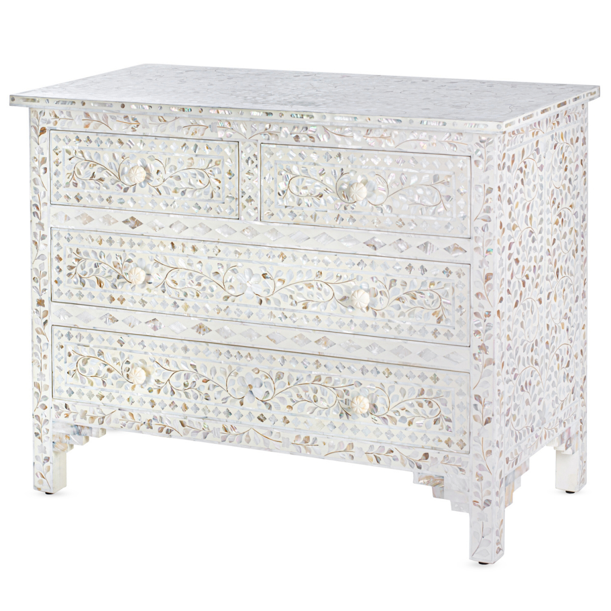 Комод Белый отделка перламутр MOTHER OF Pearl CHEST OF 4 DRAWER
