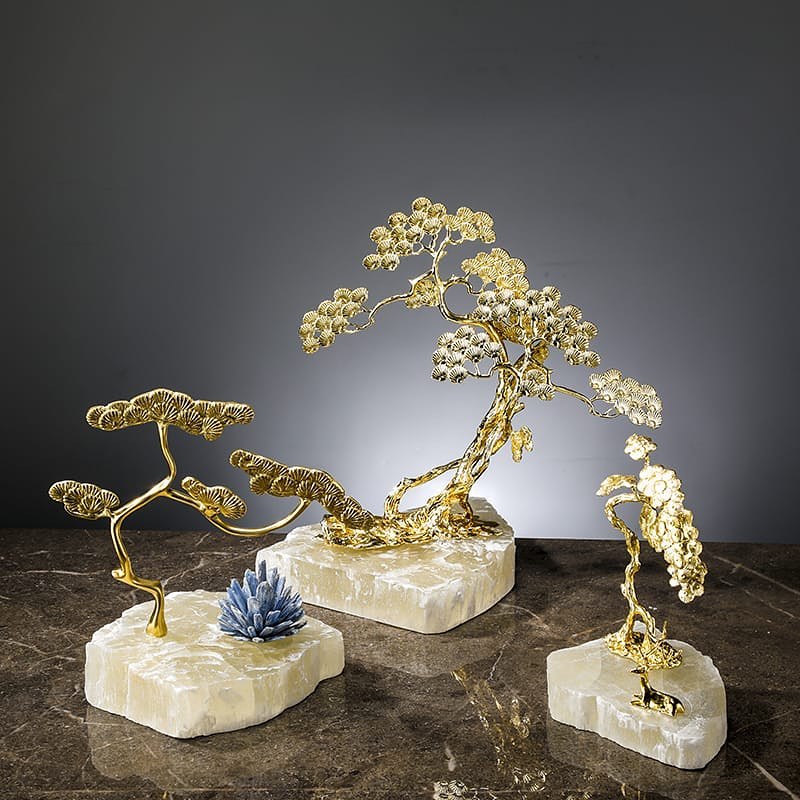 Статуэтка Бонсаи из латуни на кварце