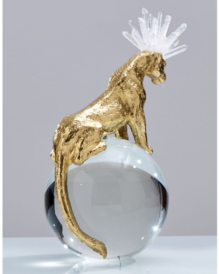 Статуэтка Леопард горный хрусталл на шаре